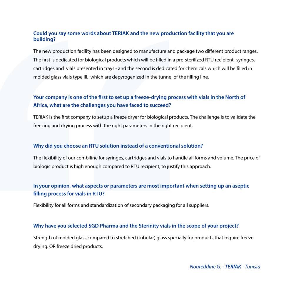 SGD Pharma - Sterinity - Sterile empty vial - Testimonial